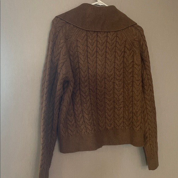 MANGO medium Women's Lapel Collar Braided Sweater MNG caramel brown - Picture 9 of 10